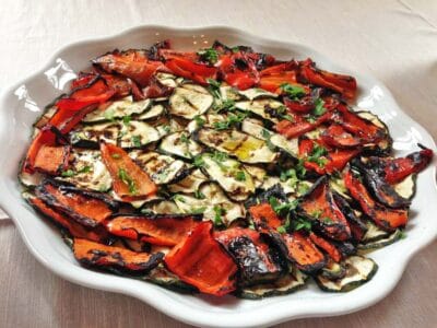 Roasted peppers and courgettes